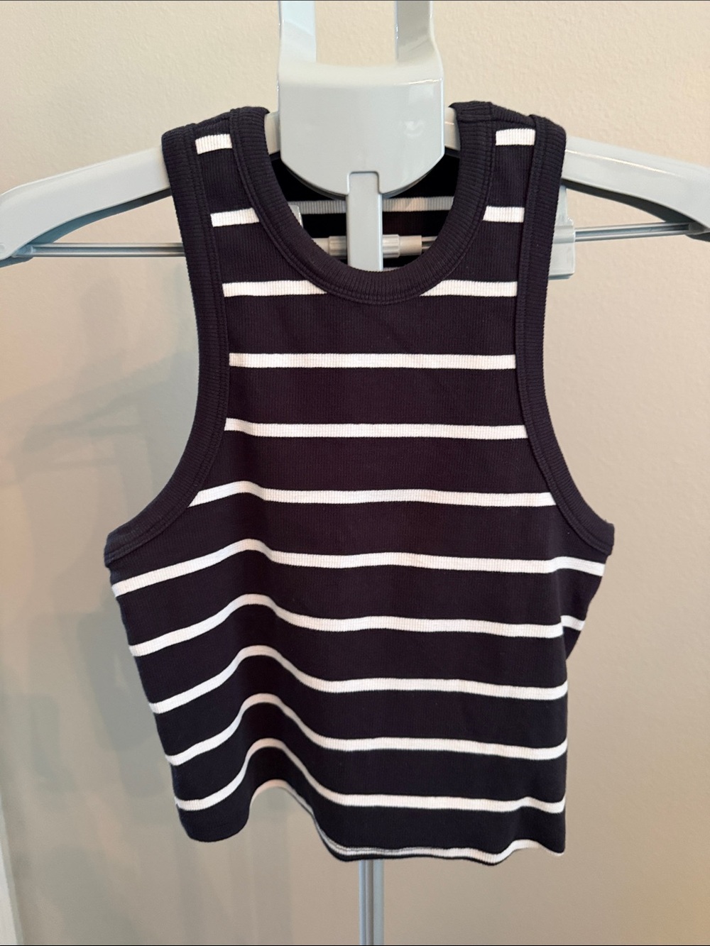 Anthropologie Maeve Black and White Striped Ribbed Tank Crop